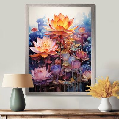Orange orange, art bouddhiste lotus mandala - art mural bouddhisme