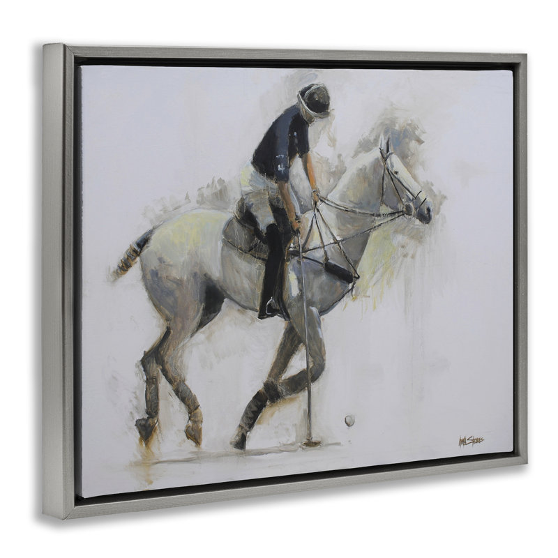 Cadre flottant Polo Rider in Motion, conception de Jadei, Cadre flottant gris lustré, H 25 po x l 31 po