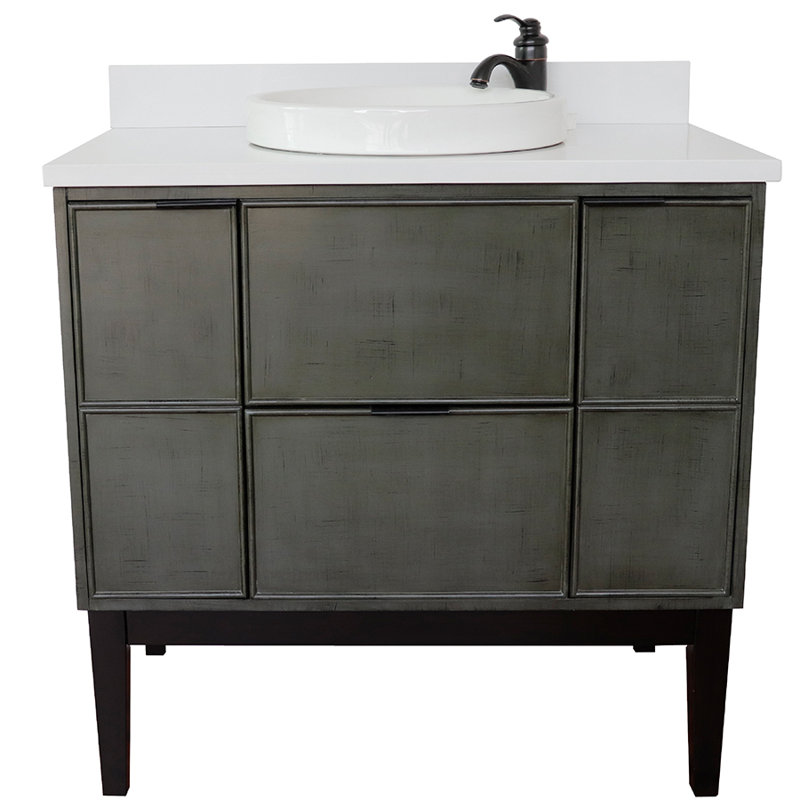 37'' Single Bathroom Vanity with Top, White Quartz
