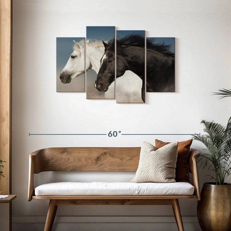 Brampt chevaux blancs et noirs, H 27 po x l 43 po
