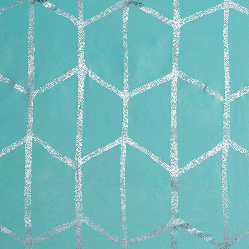 Printed Metallic Shower Curtain, Aqua/Silver