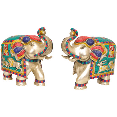 Paire d'éléphants (statue incrustée)