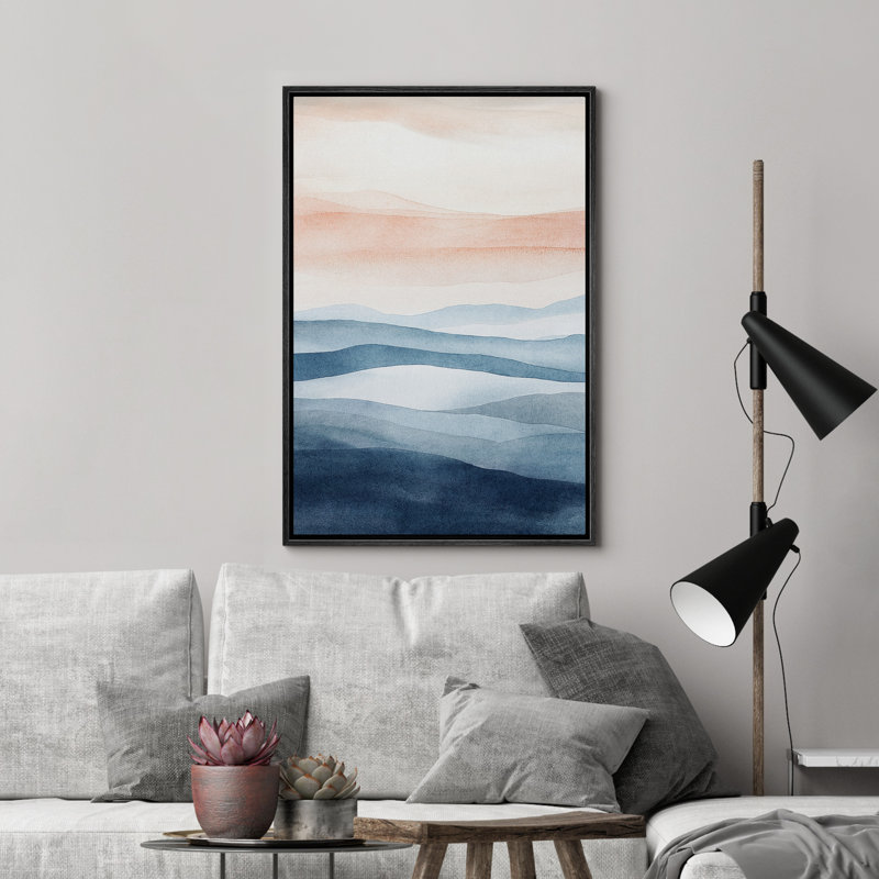 Impression sur toile encadrée de décorations murales de chambre à coucher orange minimaliste bleu orange, H 24 po x l 16 po