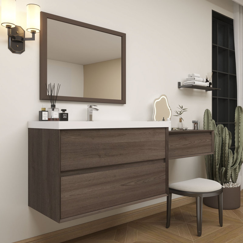 Aliki 60" Wall Mounted Vanity With Reinforced Acrylic Sink, Red Oak