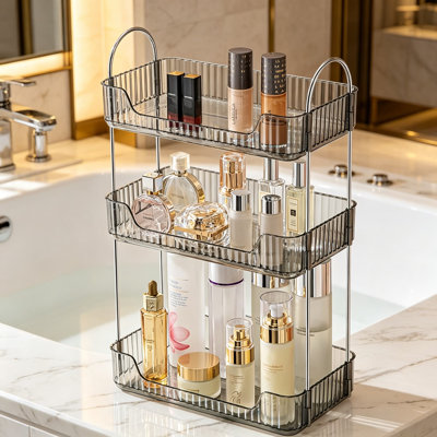 Organisateur de comptoir de salle de bain, tablette de rangement à 3 niveaux pour parfums et soins de la peau, plateau de maquillage pour cosmétiques, lotion et articles de toilette, gris classique