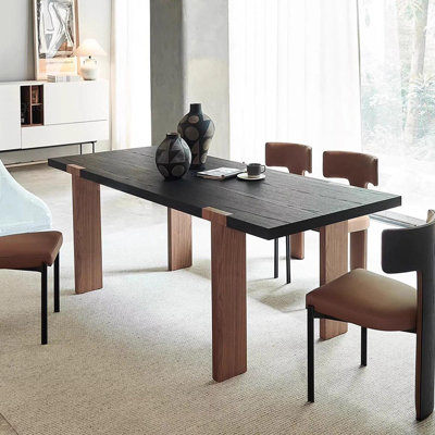 Black Rectangular Solid Wood 4 Legs Dining Table