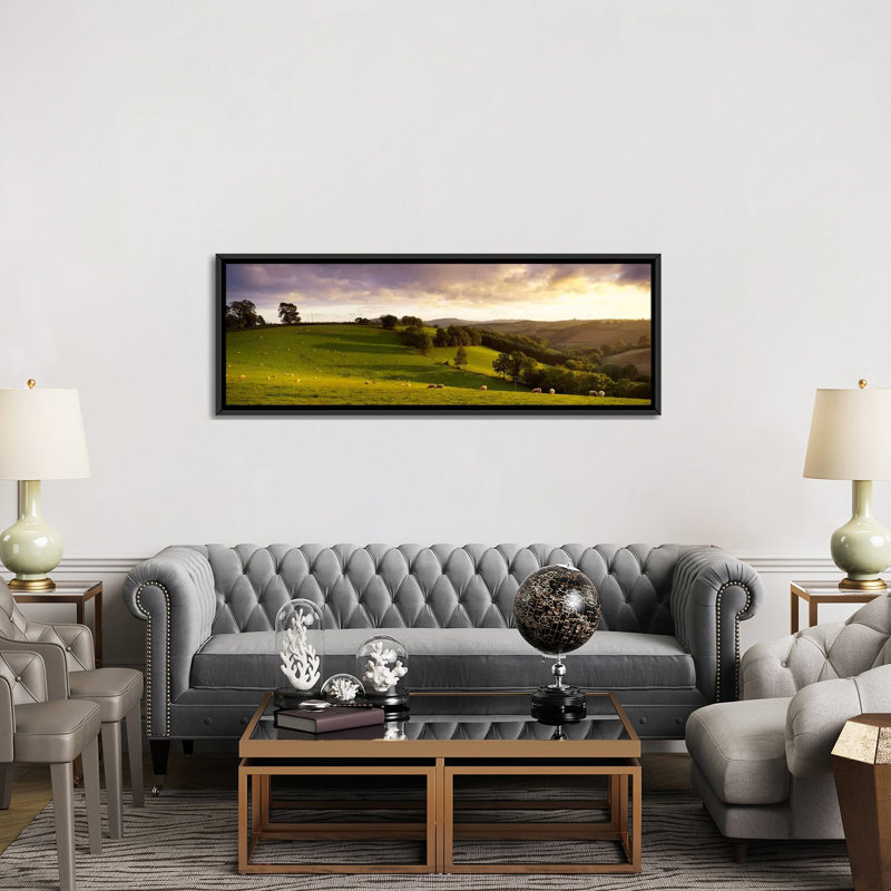 «Sheep Grazing in a Field, Bickleigh, Mid Devon, Devon, England», reproduction de photo sur toile, Toile tendue