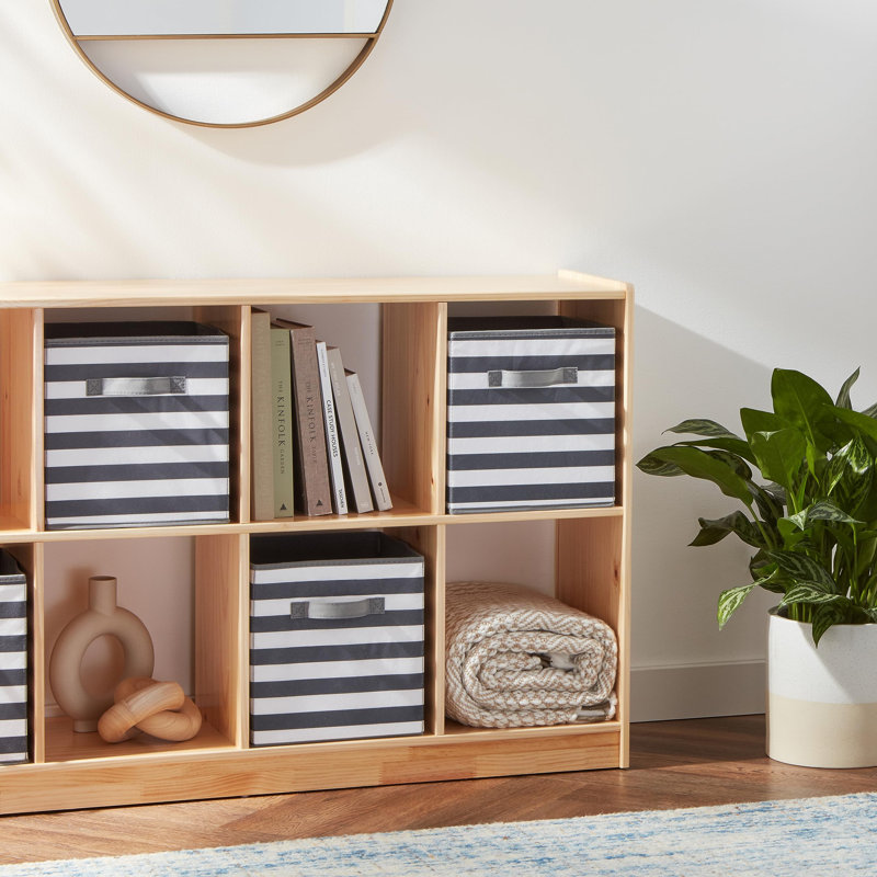 White And Light Grey Stripe Collapsible Storage Cubes - 6 Pack For Easy Organization