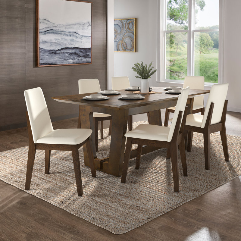 Patino 72" Rectangular Wood Dining Set With Vegan Leather Upholstered Chairs, Brown