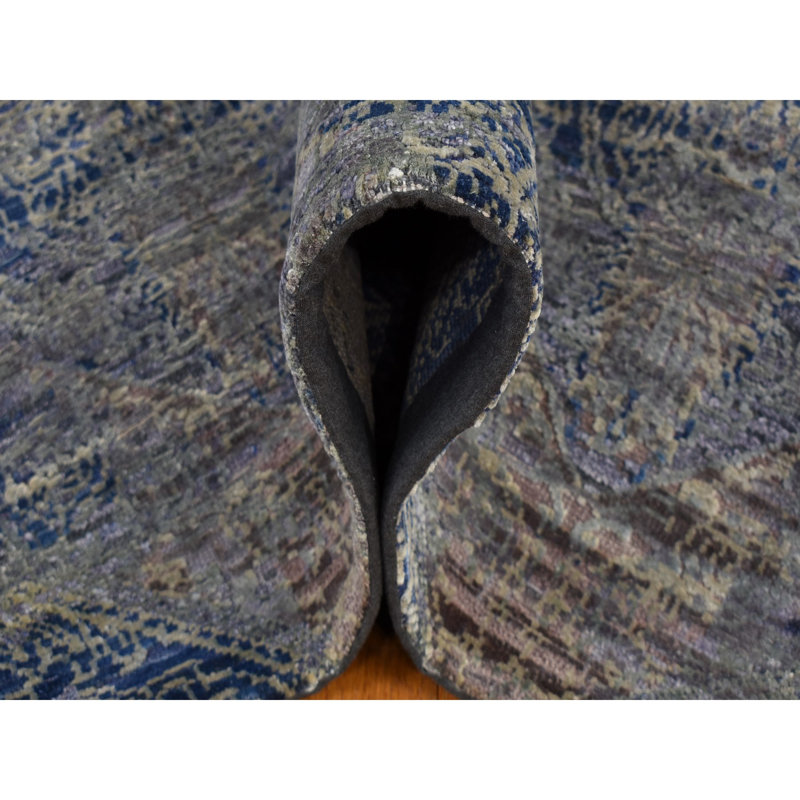 8'x10'2" Grey ERASED ROSSETS Silk with Wool Hand Knotted Oriental Rug CD257C7C08354A0A8C8C645219138E1D