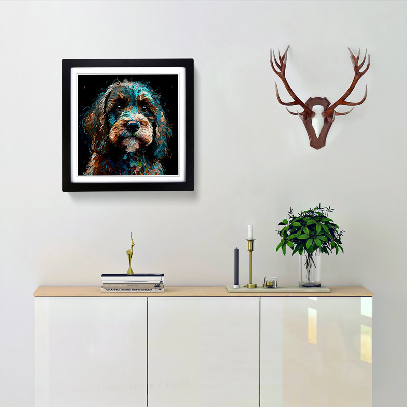Cockapoo Palette Knife Painting No.1 - Single Picture Frame Print on Wood, Black