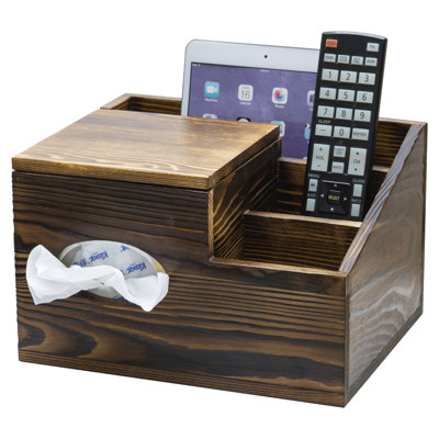 Wood Tissue Box with Remote Control Holder