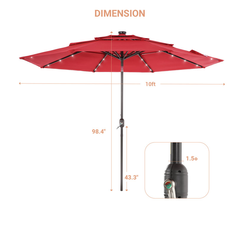 Parasol de marché éclairé 120 po Sanfra, Rouge piment