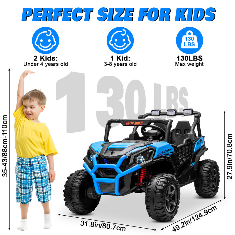 Voiture électrique bleue pour enfants 2V avec télécommande et lumières DEL bleues 24V, Bleu