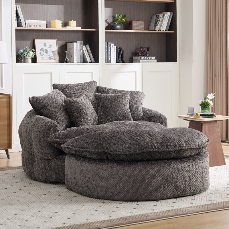 Canapé paresseux 55 po en polyester gris avec coussins et repose-pieds