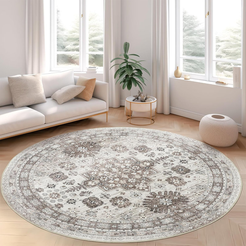 Tapis lavable antidérapant Medallion (brun), Rond 6 pi