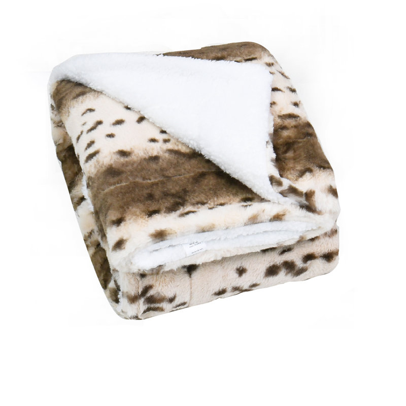Citraka Brown Faux Fur Sherpa Reversible Throw Blanket