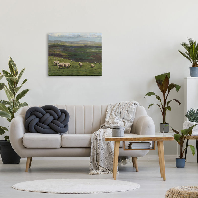 Troupeau de moutons broutant sur toile, H 24 po x l 30 po x P 1,5 po