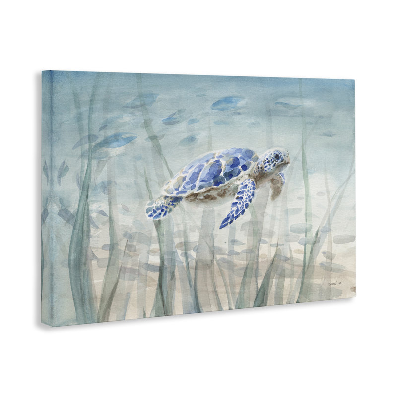  Tortue sous-marine, art mural par Danhui Nai, H 16 po x l 24 po