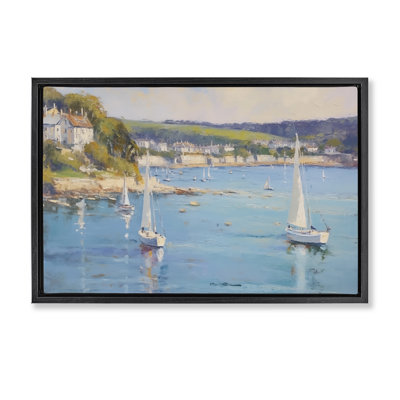  Sailboats Of The Shore Framed Floater Canvas by LSR Design Studio