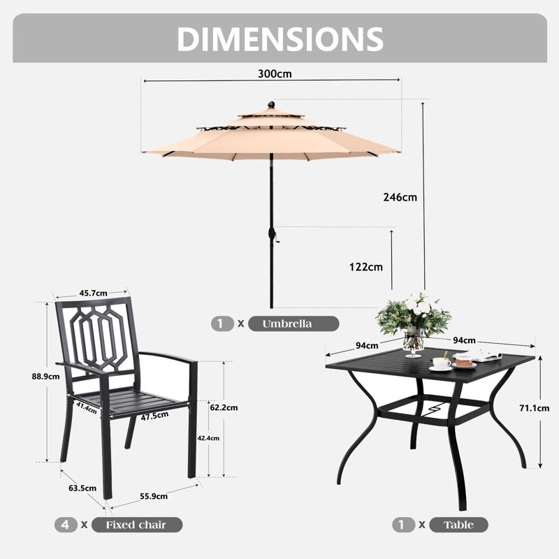 4 - Person Patio Dining Set Umbrella Hole Included Square Table, Yes, Beige
