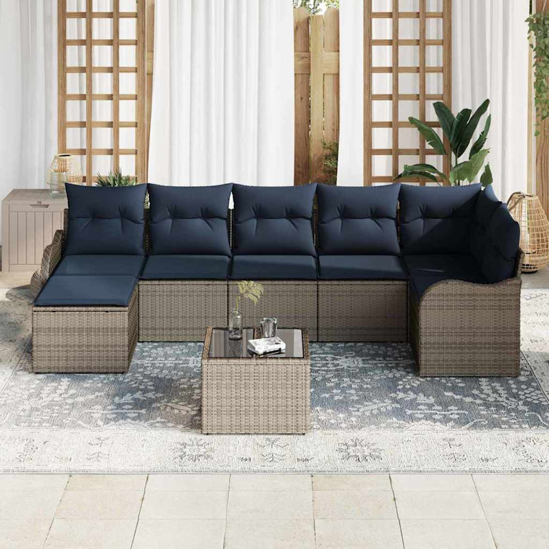 Ensemble de canapé de jardin avec coussin vidaXL 8 pièces vidaXL, Coussin bleu marine / structure grise