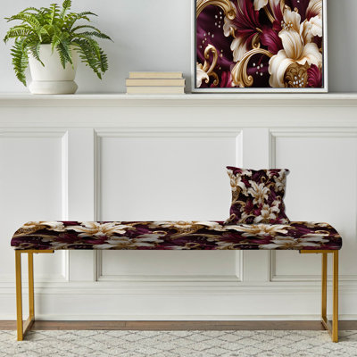 Royal Victorian Flourish Victorian Pattern IV - Floral Upholstered Gold Bench
