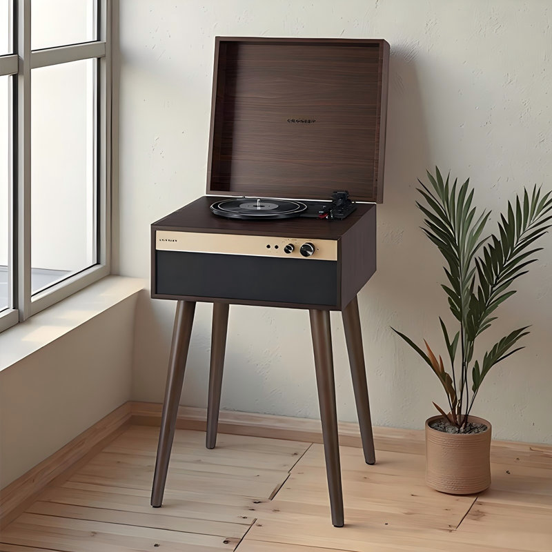 Lecteurs multimédia rétro en vinyle brun avec connectivité Bluetooth
