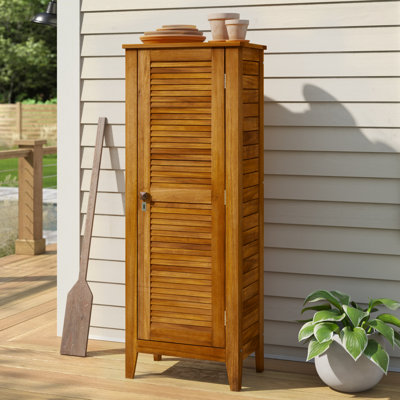 Beachcrest Home™ Anjenette 24'' W 104.73 Gallons Water Resistant Solid Wood Acacia Lockable Cabinet Deck Box