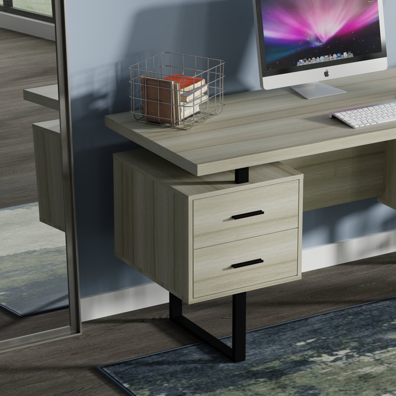 Auniya 60'' Desk, Light Taupe Top/Body, Black Metal/Hardware