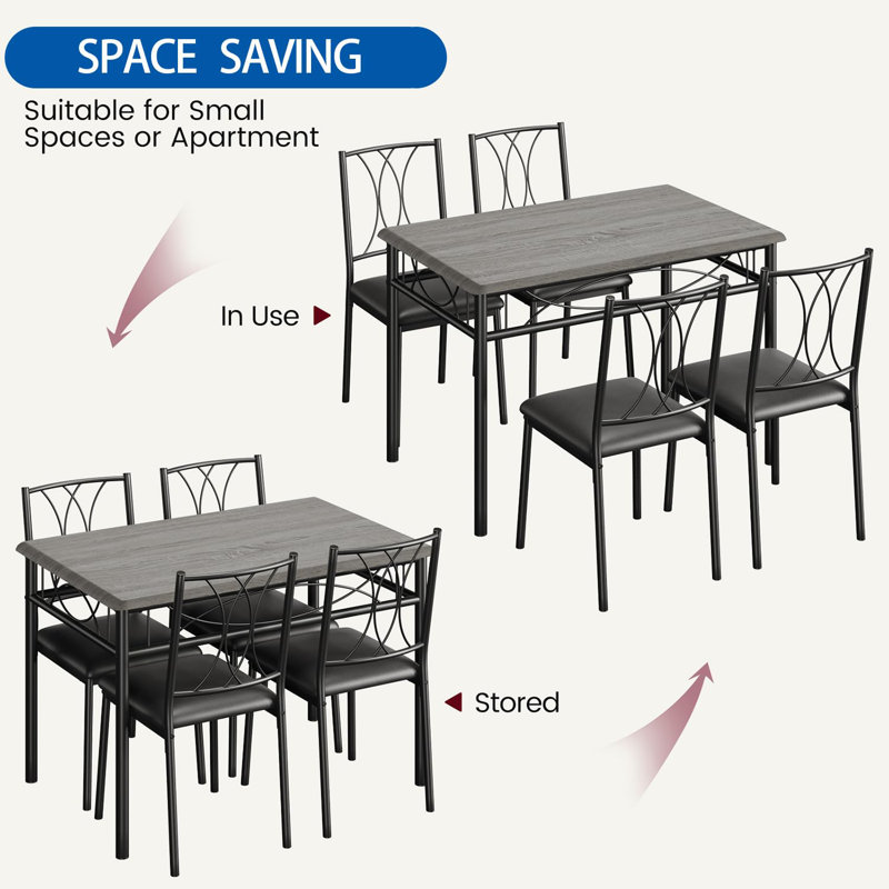 Dining Table Set, Space Saving Kitchen Table, 30"H x 43.30"L x 27.60"W, 5, Gray