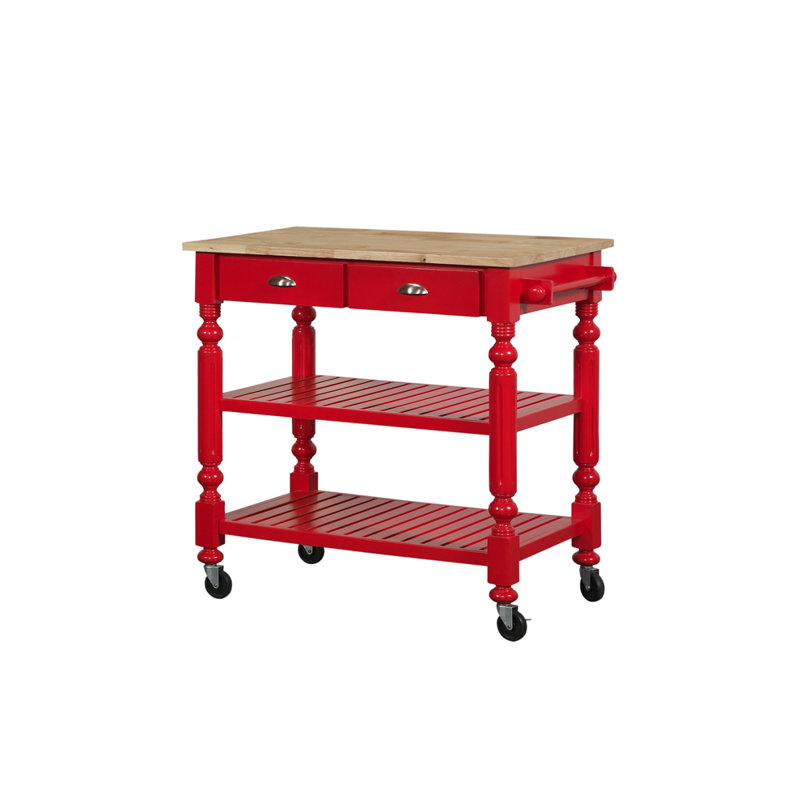 Fenech Solid Wood Top Kitchen Cart, Red