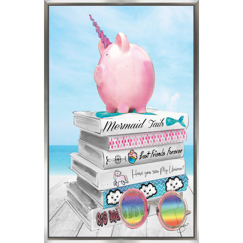 Unicorn Piggy (Vertical) par By Jodi - impression, Cadre flottant argent, H 33,5 po x l 21,5 po x P 2 po