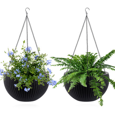 13.4 Inch Self-Watering Hanging Planter With Large Capacity And Root-Rot Water Storage, Level Indicator Included, For Indoor Balcony Use, Pack Of 2, Black, Breathable To Avoid Root Rot, Smart Water,
