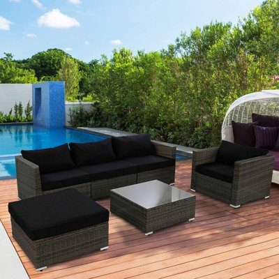 Ensemble de conversation modulaire en rotin 6 pièces avec coussins Biarritz