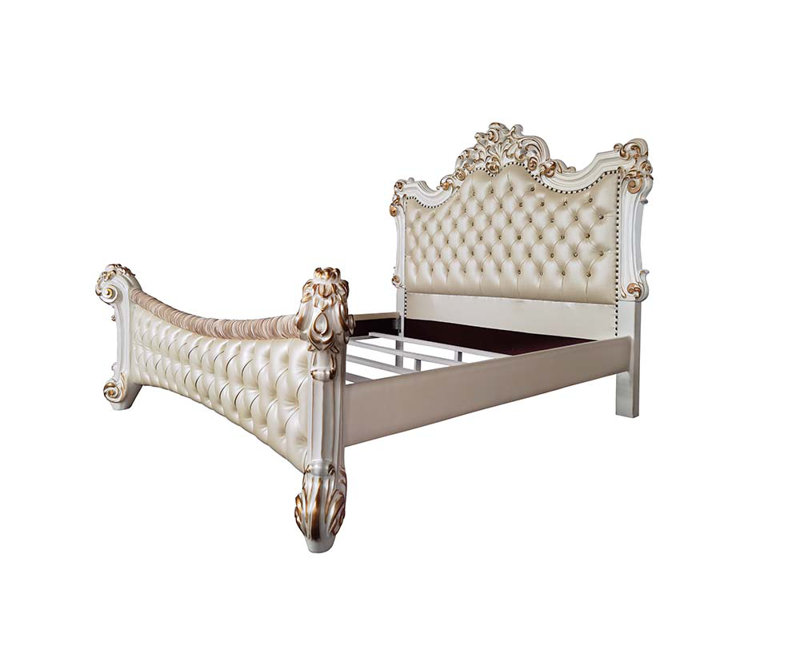 Grand lit Vendome, similicuir et perle antique, classique et traditionnel, bois