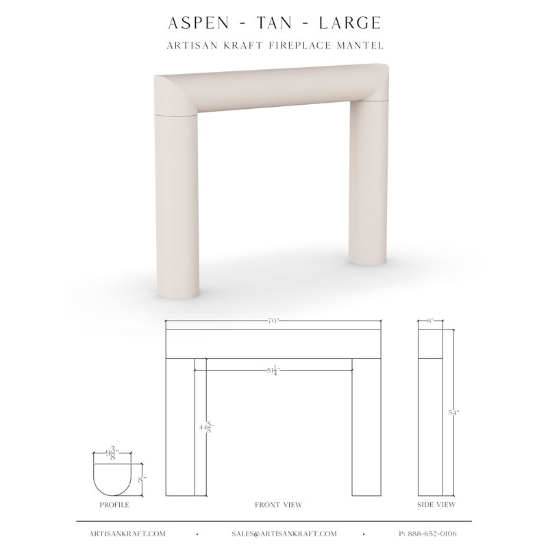 Encadrement de foyer en pierre avec foyer biseauté Aspen, 54"H x 70"W x 8"D, Tanné