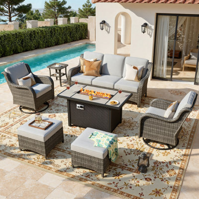 High Quality Pe Rattan Outdoor Sofa Seating 5 With Stove Table And Ottoman