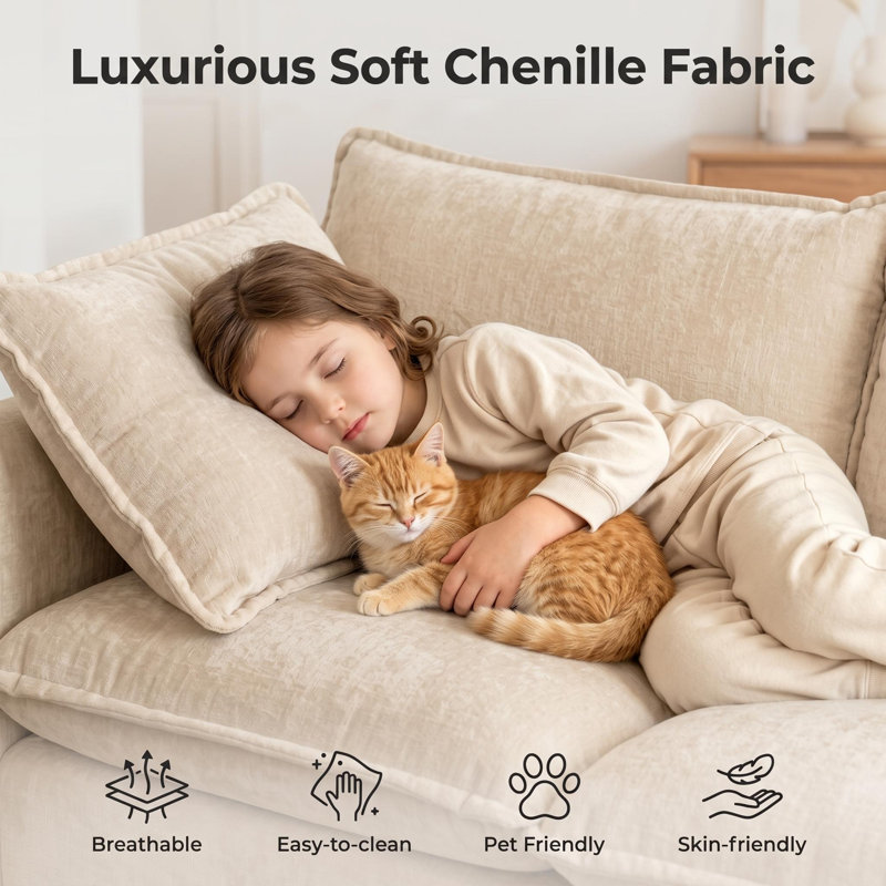 Canapé d'angle modulaire surdimensionné 4 places en chenille en forme de U avec 2 poufs, canapé double, 4 Seat+2 Ottoman