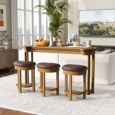 4 Piece Bar Table , Solid Wood, Pu Upholstered Stools, Counter Height Dining Table, Natural Wood Texture, Multifunctional Design, Stable And Safe, Eas