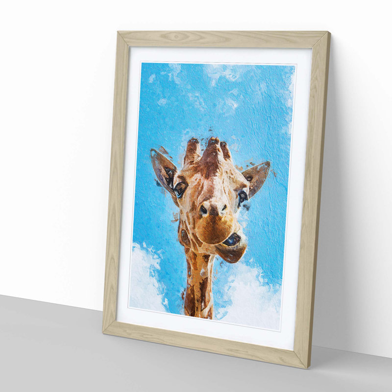 Chewing Giraffe - Picture Frame Painting Print, 36cm H x 27cm W x 2cm D, Oak Framed