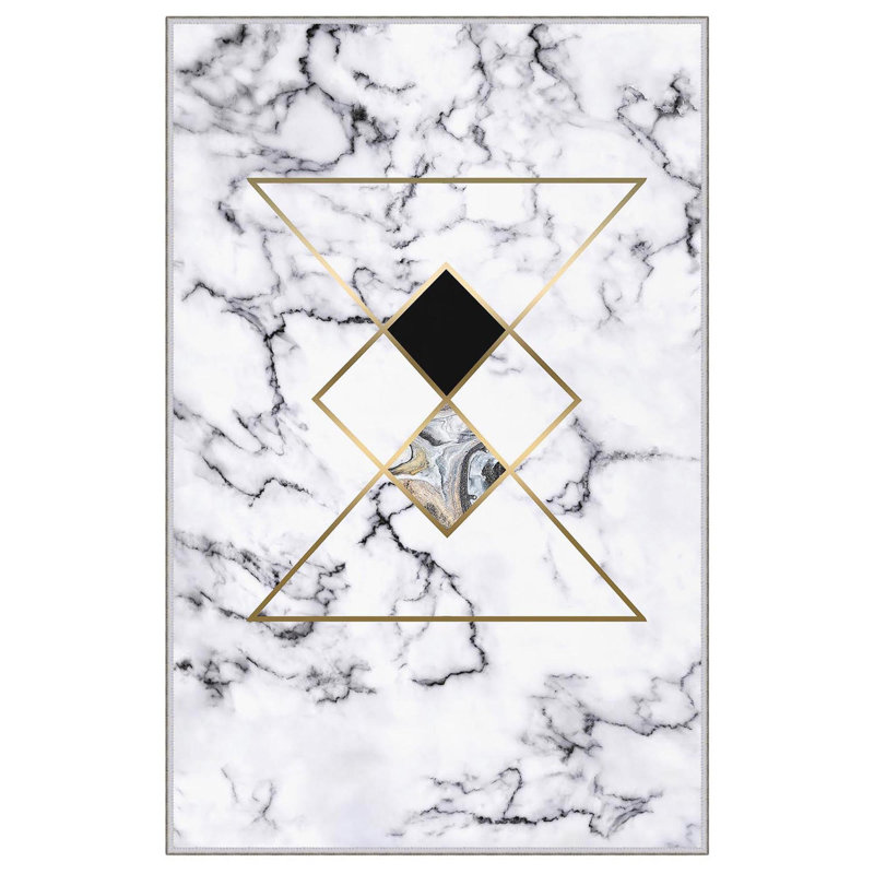 Stylish Hall Carpet (3.3 x 4.9 ft), 100% Polyester, 0.3 in Pile Height | Antibacterial, Non-Slip PVC Dot Underside | Woven Design with 3D Digital Printing | Machine Washable, Perfect for Home Décor & Comfort