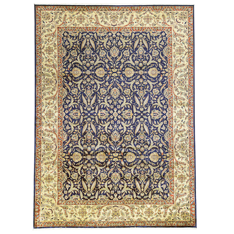 High-Quality Hand-Knotted Navy And Gold Area Rug