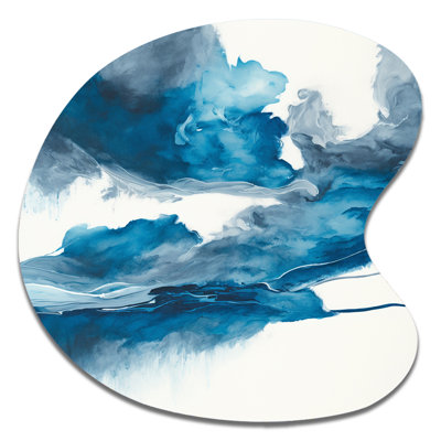 Through The Sapphire Blue Clouds V - Abstract Liquid Ink Drop Shape Assymterical Metal Wall Art