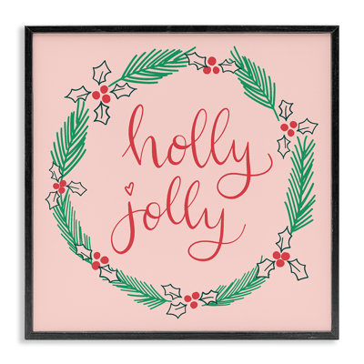 Minimal Holly Jolly Wreath Framed Giclee, design by Sazerelli Designs
