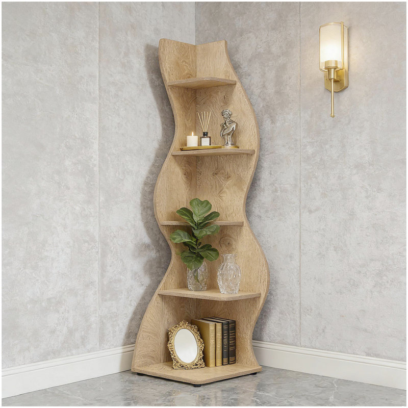 Display Shelf,Wall Corner Bookshelf, Light Brown
