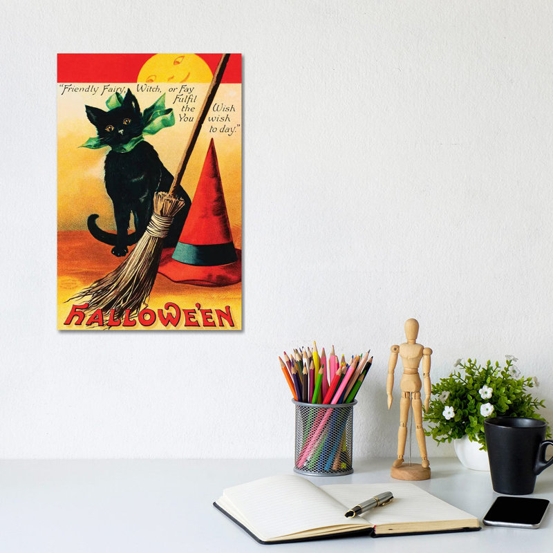 Black Cat - Wrapped Canvas Painting, 20.32 cm H x 30.48 cm W