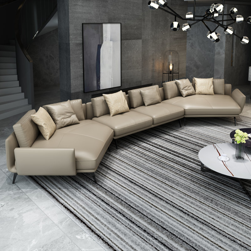 Canapé modulaire Lidio, Cuir véritable beige sable, H 33 po x l 159,5 po x P 53,5 po