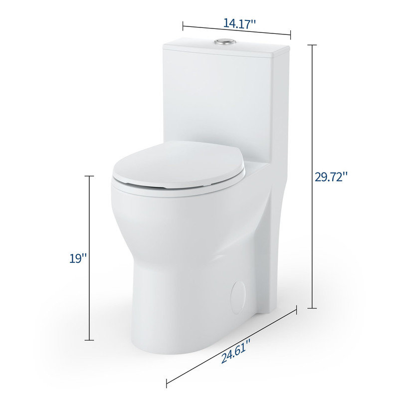 Modern One-Piece Toilet, Dual Flush 0.8/1.28 GPF, ADA Height 19", 12" Rough-In, Soft Closing Seat