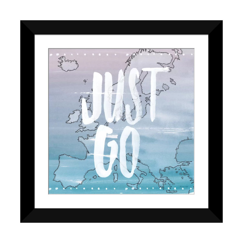 « world traveler series : just go », art textuel sur toile, H 24 po x l 24 po x P 1 po, Papier d'art encadré noir, Blanc